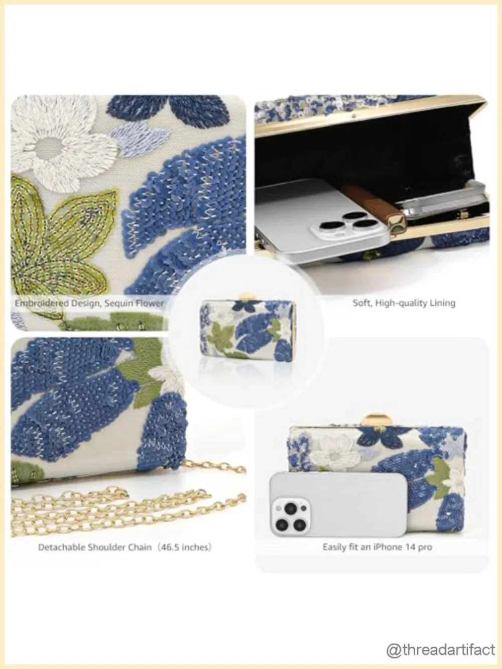 Embroidered Flower Evening Bag Floral Clutch Beaded Sequin Clutch Shoulder Bag